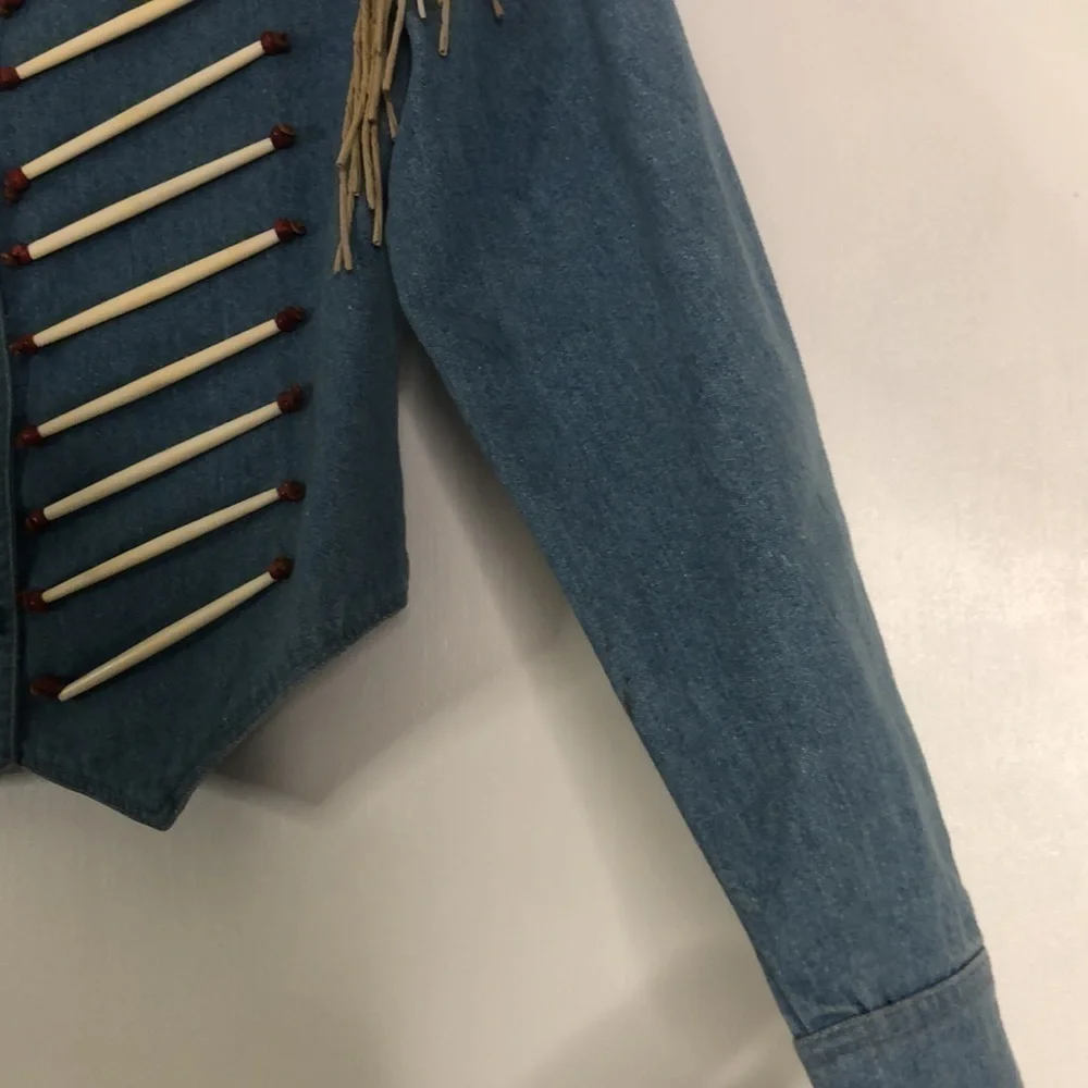 VINTAGE DOUBLE D RANCH BEADED WOMENS DENIM JACKET SUEDE FRINGE - Picture 11 of 16